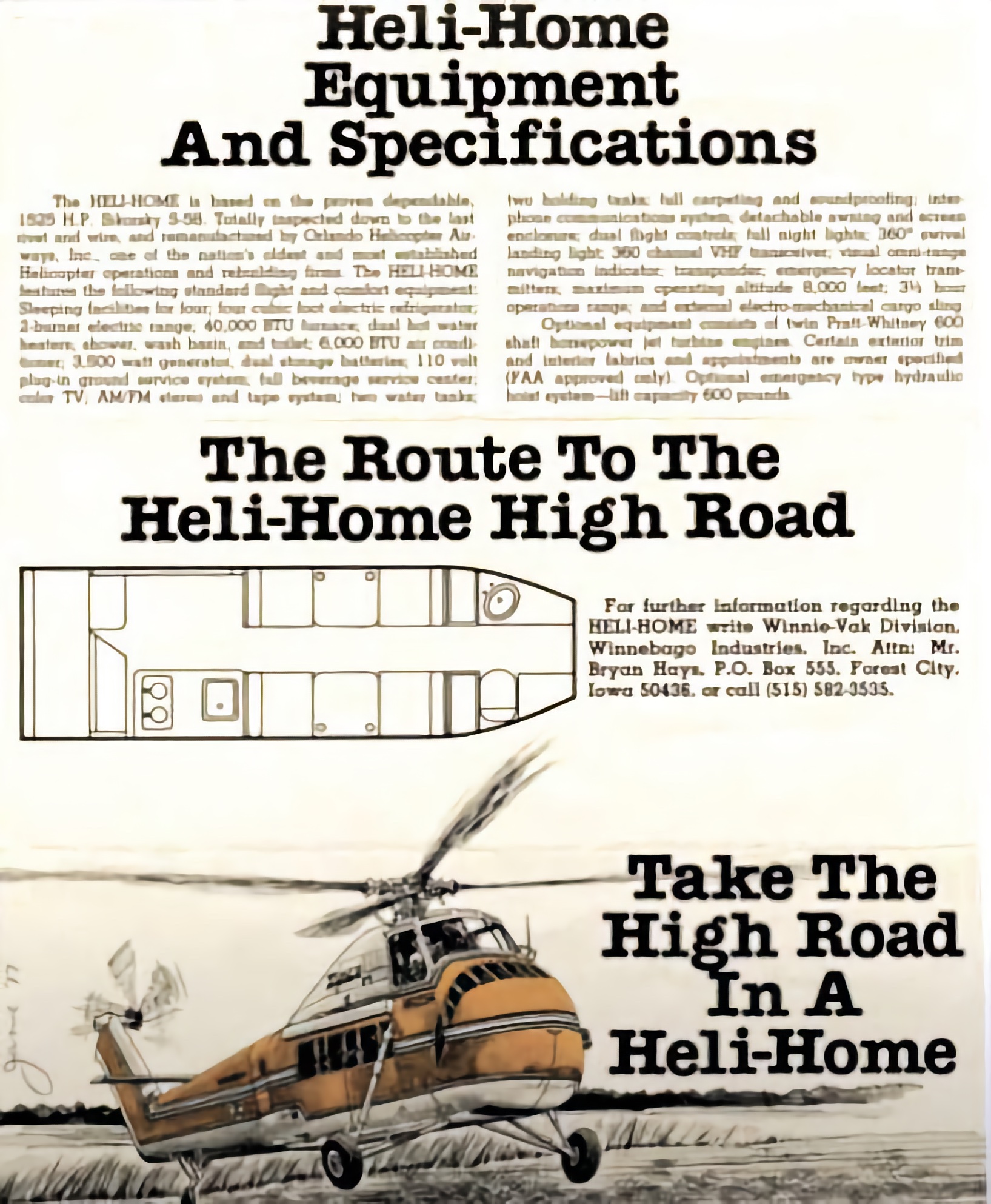 Winnebago Heli-Home marketing flyer.