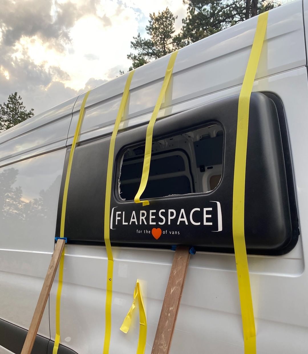 Flares mid-installation on a Sprinter.